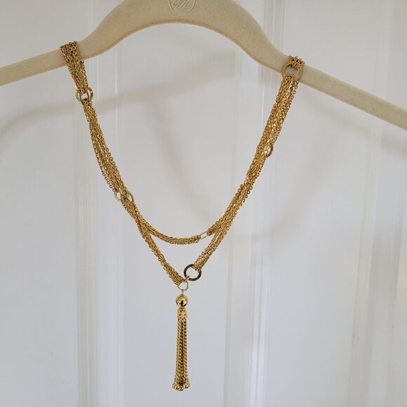 Vintage Gold Tassel Necklace 28 inches Gold Tone - Picture 1 of 8